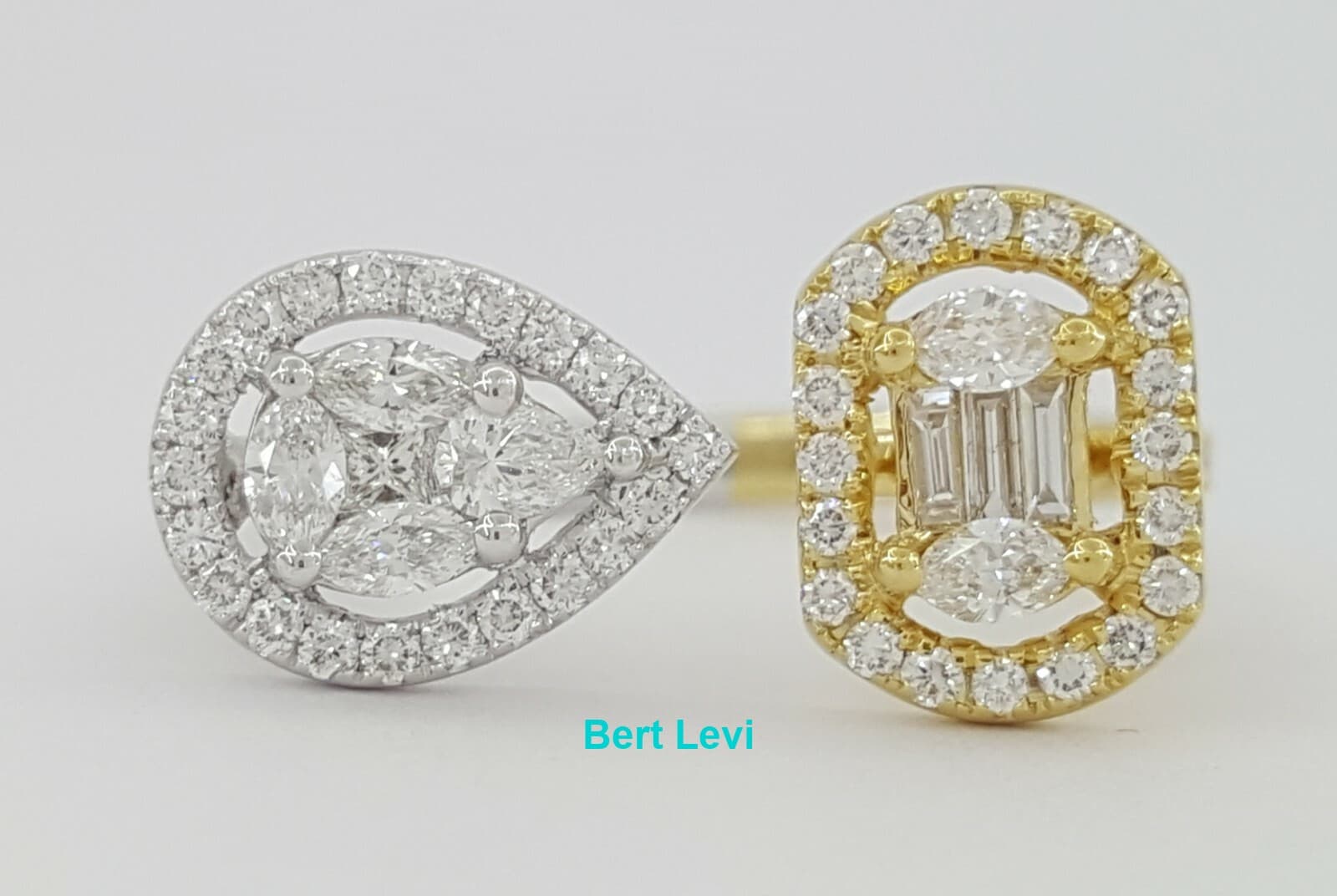 0.7 ct 18K 2-Tone Gold Pear & Oval Shaped Cluster Halo Bypass Diamond Ring
