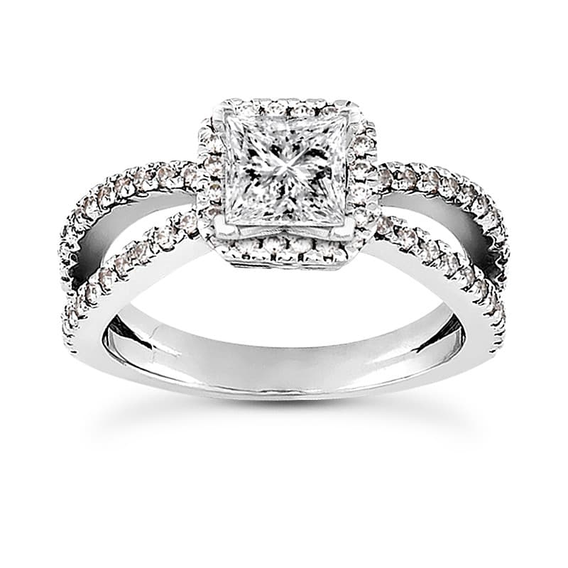Ladies 14KT White Gold Platinum Round Diamond Tailored Engagement Set ENS3140-A