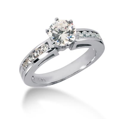 Ladies 14KT White Gold Platinum Round Diamond Tailored Engagement Set ENS238-A