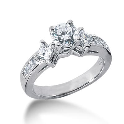 Ladies 14KT White Gold Platinum Three Stones Engagement Ring ENR1968