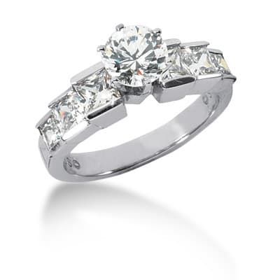 Ladies 14KT White Gold Platinum Fancy Engagement Set ENS645-A