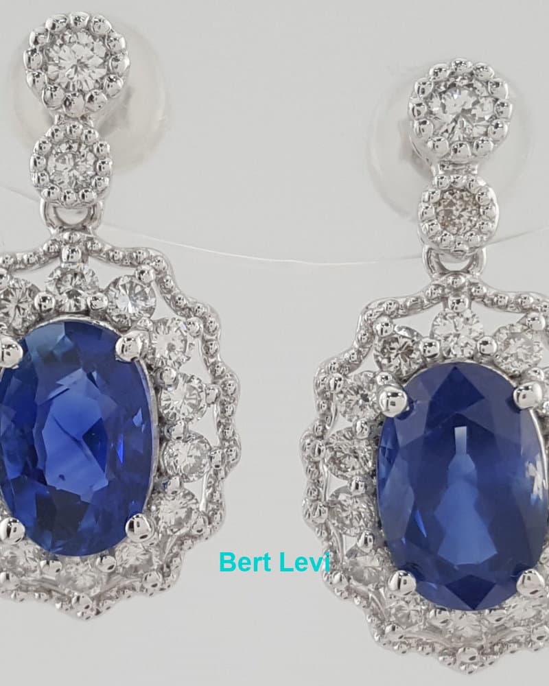 Oval Sapphire & Diamond Halo Dangle Earrings 3.47 ct Platinum Retail $7K