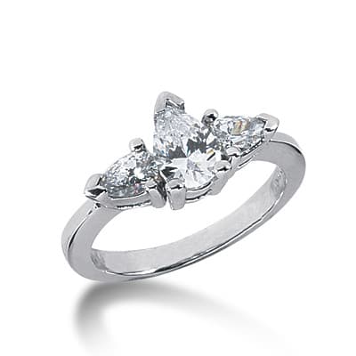 Ladies 14KT White Gold Platinum Three Stones Engagement Ring ENR1865