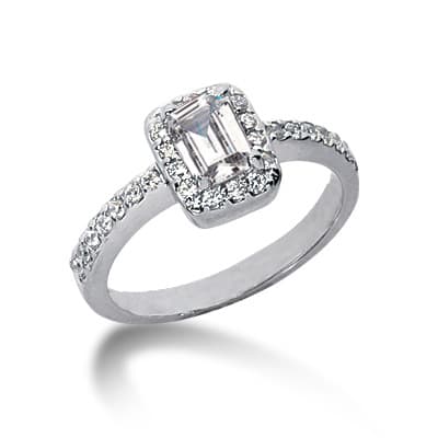 Ladies 14KT White Gold Platinum Emerald Cut Diamond Halo Engagement Ring ENR6523