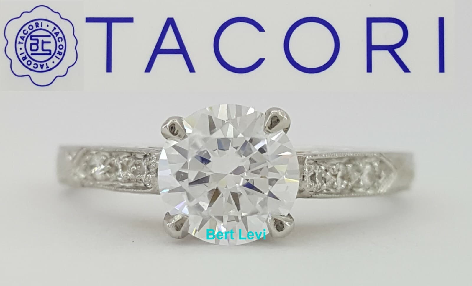 TACORI HT2202 Hand Engraved Platinum & 18K Semi-Mount Engagement Ring 0.08 ct