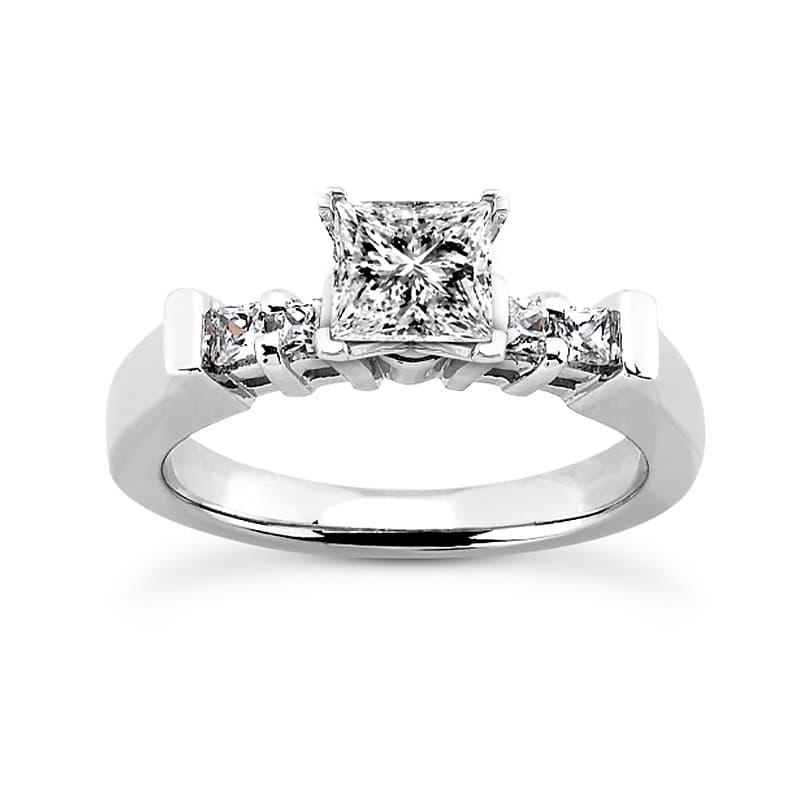 Ladies White Gold Platinum Princess Diamond Tailored Engagement Set ENS1172-A