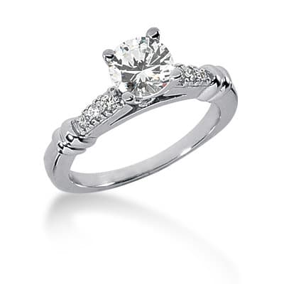 Ladies 14KT White Gold Platinum Round Diamond Tailored Engagement Set ENS363-A