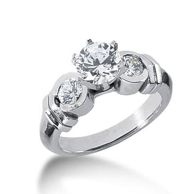 Ladies 14KT White Gold Platinum Three Stones Engagement Ring ENR1876