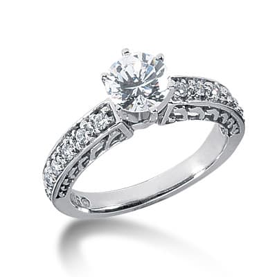 Ladies 14KT White Gold Platinum Antique Engagement Ring ENR2401