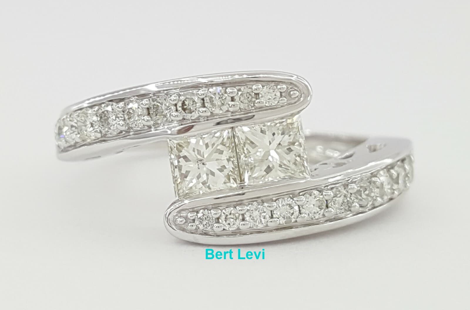 0.95 ct Two Stone By-Pass14K White Gold Princess Cut Diamond Ring Rtl $2,999