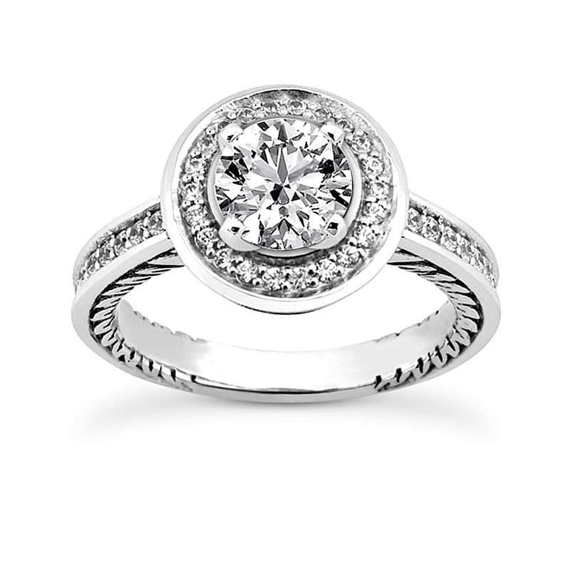 Ladies 14KT White Gold Platinum Round Diamond Tailored Engagement Set ENS3238-A