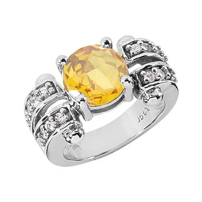 Ladies 14KT White Gold Platinum Round Diamond Color Stone Ring CSR126-2