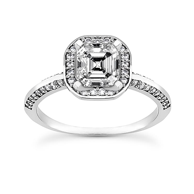 Ladies 14KT White Gold Platinum Round Diamond Tailored Engagement Set ENS3155-A