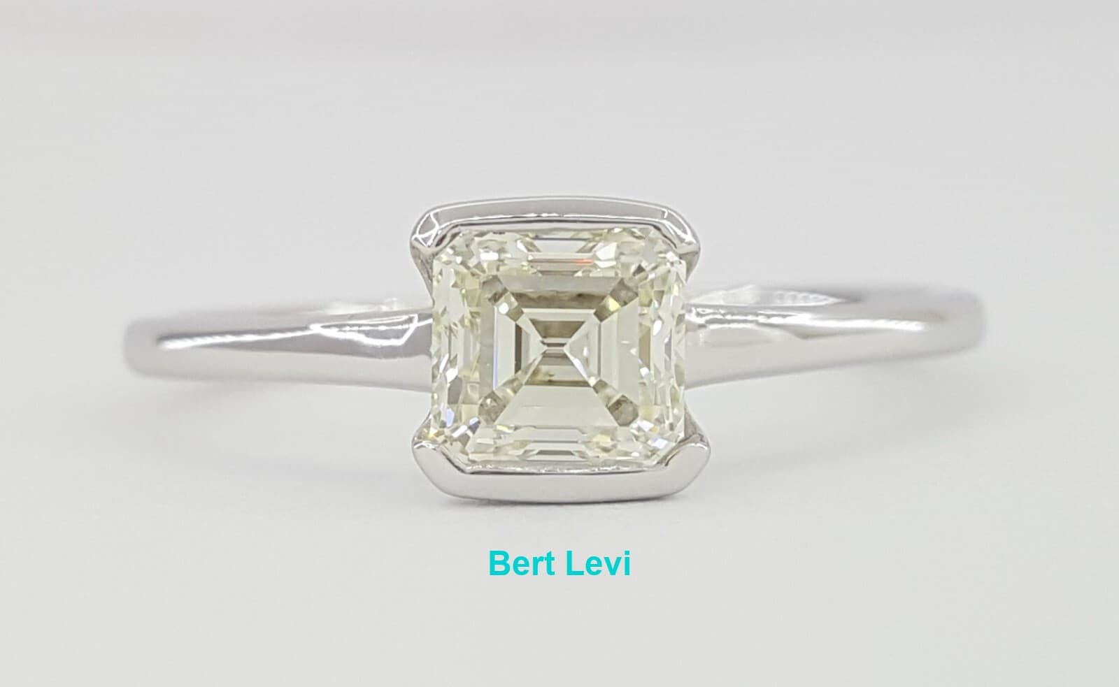 Square Emerald Asscher Cut Diamond Bezel Set 1.03 ct Solitaire Engagement Ring