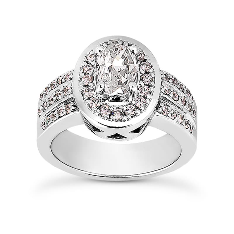 Ladies 14KT White Gold Platinum Oval Cut Diamond Halo Engagement Ring ENR8558