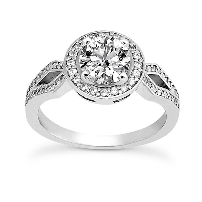 Ladies 14KT White Gold Platinum Round Diamond Tailored Engagement Set ENS3178-A