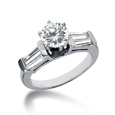 Ladies 14KT White Gold Platinum Three Stones Engagement Ring ENR1003