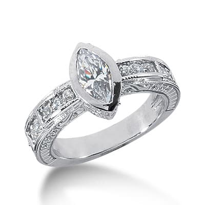 Ladies 14KT White Gold Platinum Antique Engagement Ring ENR2822
