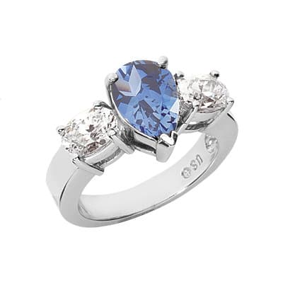 Ladies 14KT White Gold Platinum Pear Diamond Color Stone Ring CSR1163