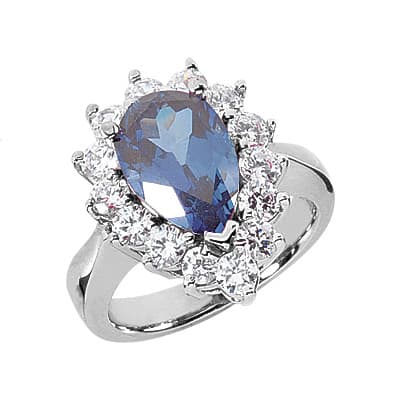 Ladies 14KT White Gold Platinum Pear Diamond Color Stone Ring CSR246