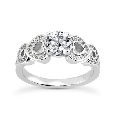 Ladies 14KT White Gold Platinum Round Diamond Tailored Engagement Set ENS3312-A