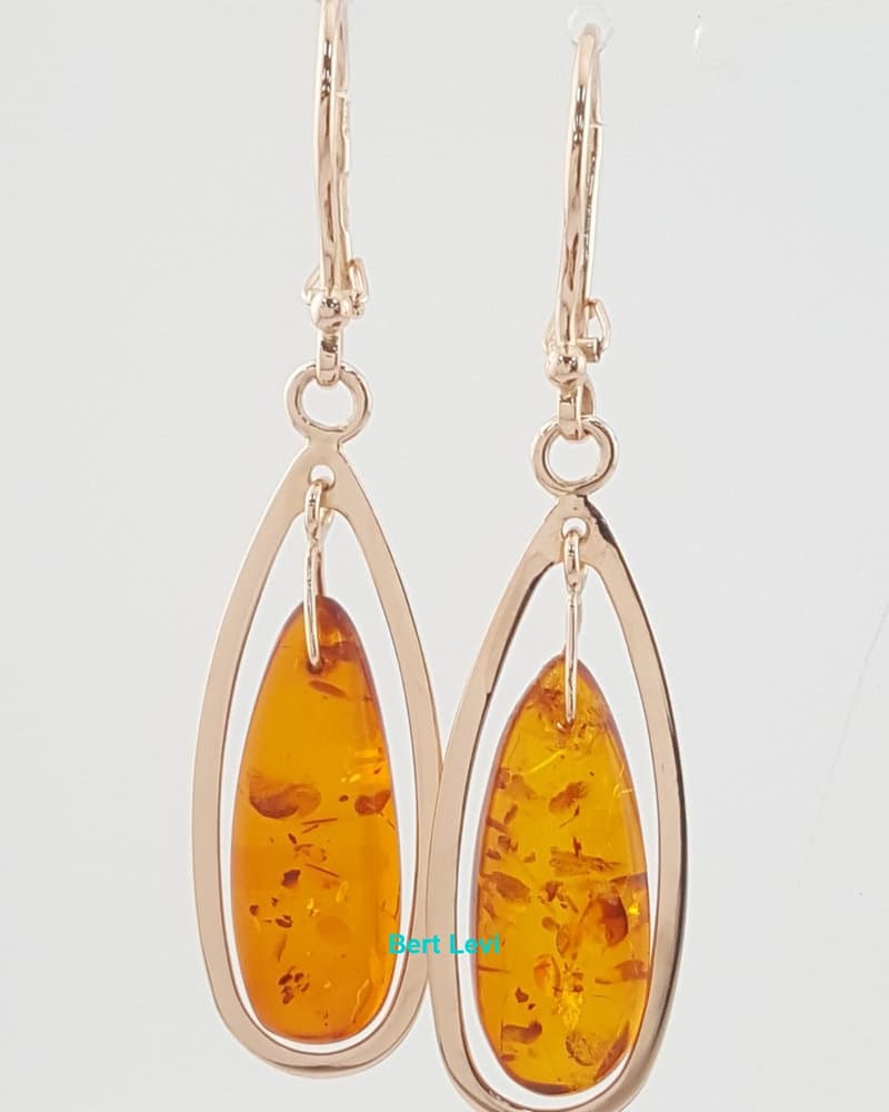 Vintage 14k Rose Gold Amber Drop Dangle Earrings 4 Grams 2"