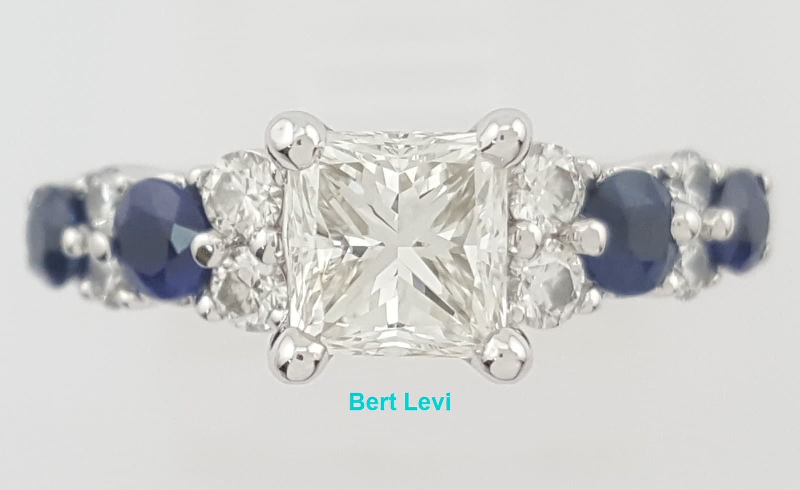 Princess Brilliant Diamond & Sapphire Engagement Ring 1.29 ct Platinum Rt $8,750