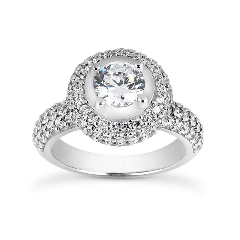Ladies 14KT White Gold Platinum Round Diamond Halo Engagement Ring ENR3821