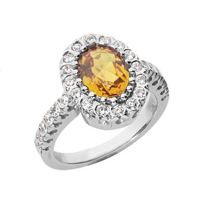 Ladies 14KT White Gold Platinum Oval Cut Diamond Color Stone Ring CSR1014
