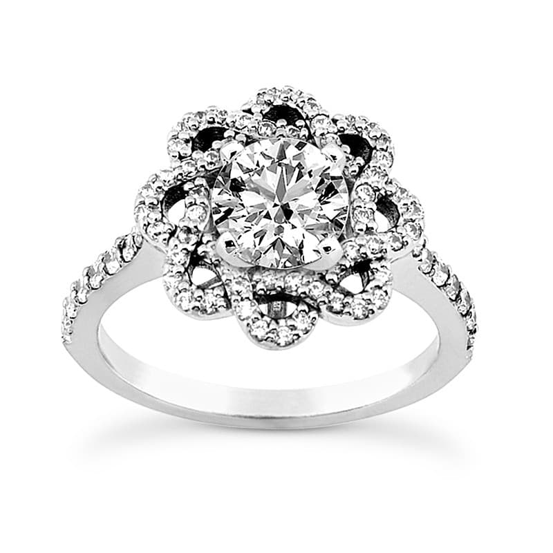 Ladies 14KT White Gold Platinum Round Diamond Tailored Engagement Set ENS3264-A