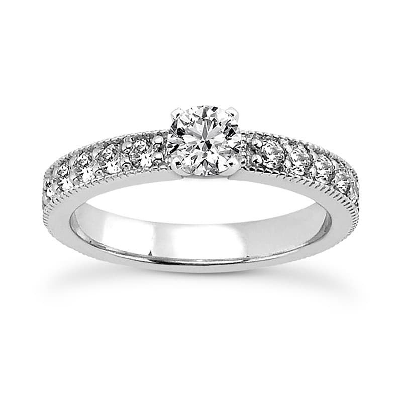 Ladies 14KT White Gold Platinum Round Diamond Tailored Engagement Set ENS3538-A