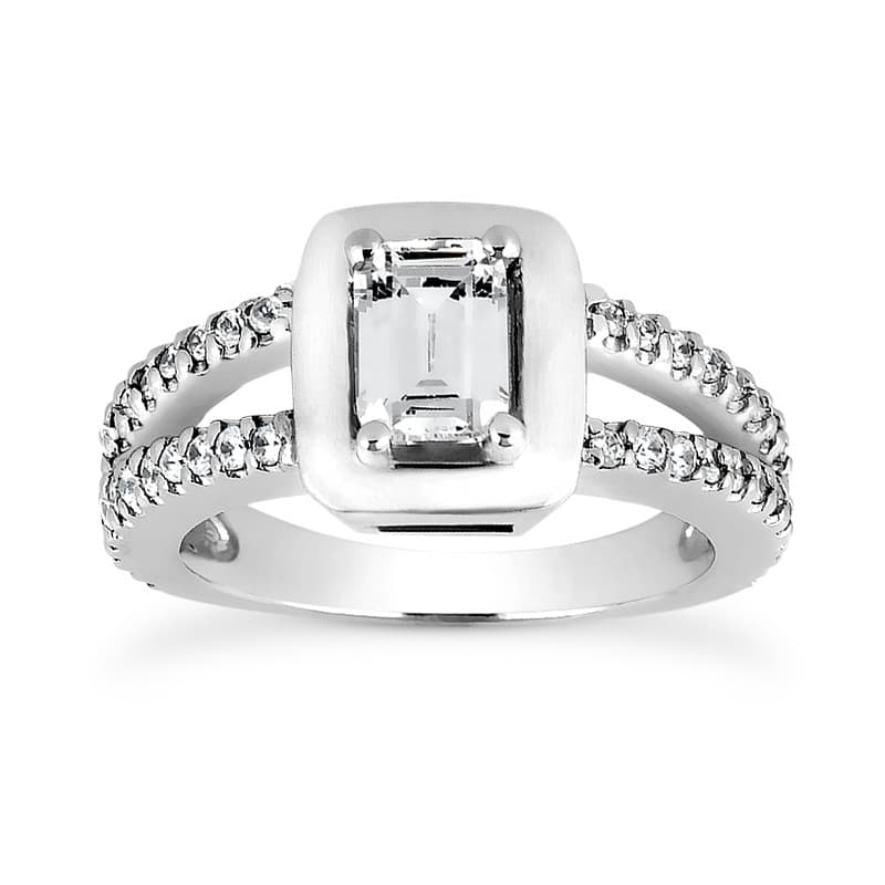 Ladies 14KT White Gold Platinum Emerald Cut Diamond Halo Engagement Ring ENR7716