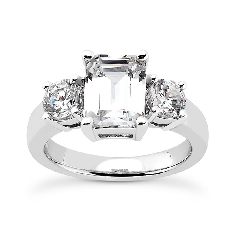 Ladies 14KT White Gold Platinum Three Stones Engagement Ring ENRL7027