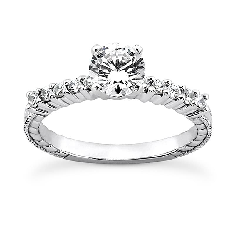 Ladies 14KT White Gold Platinum Round Diamond Tailored Engagement Set ENS3225-A