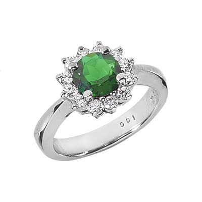 Ladies 14KT White Gold Platinum Round Diamond Color Stone Ring CSR208