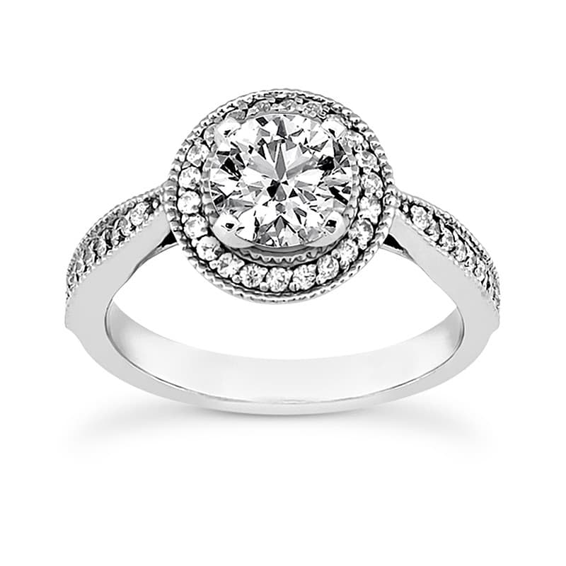 Ladies 14KT White Gold Platinum Round Diamond Tailored Engagement Set ENS3159-A