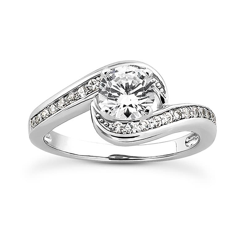 Ladies 14KT White Gold Platinum Round Diamond Tailored Engagement Set ENS3006-A