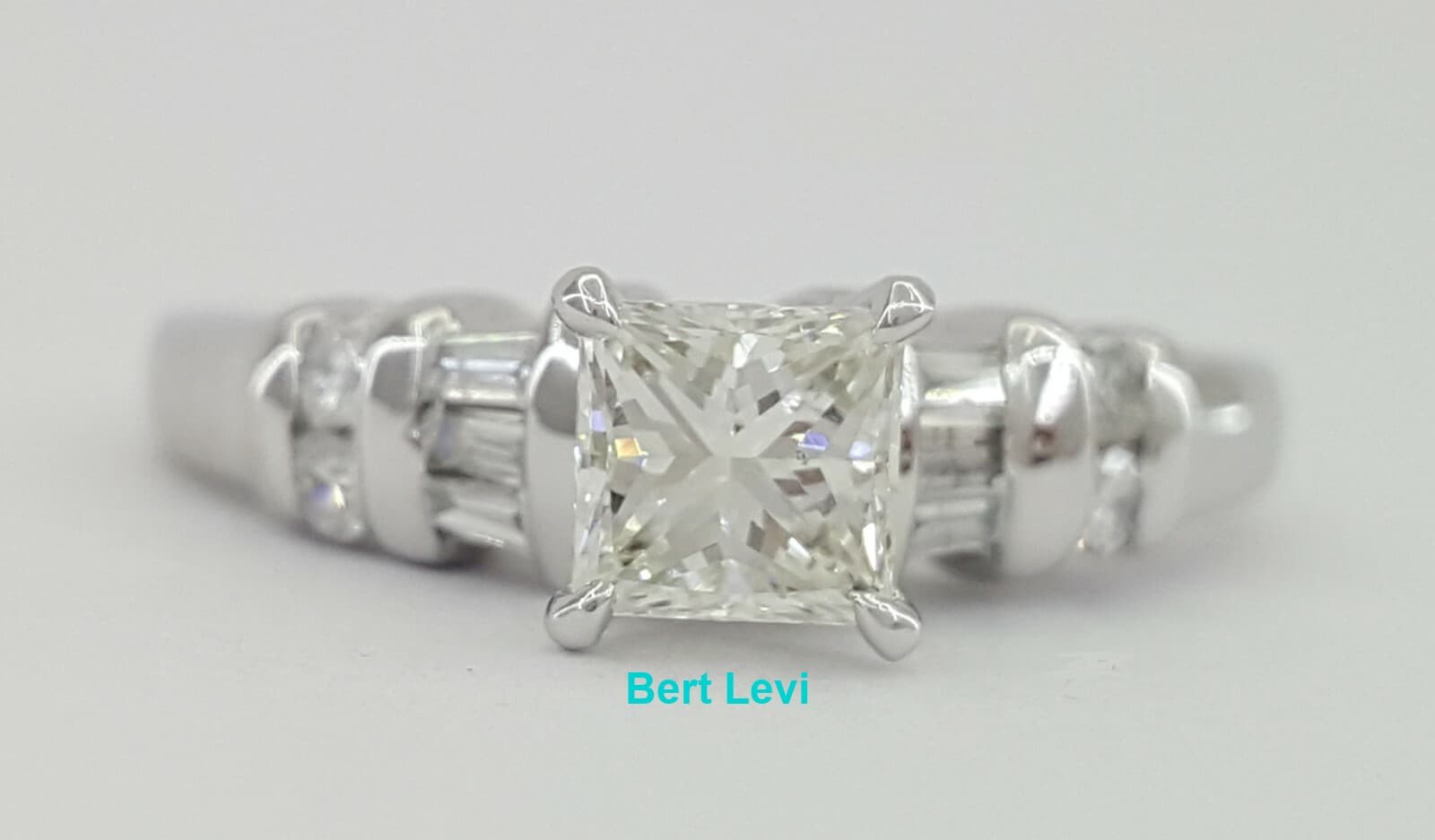 Princess & Baguette Diamond 0.8 ct Platinum Engagement Ring Rtl $3,670