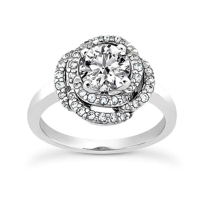 Ladies 14KT White Gold Platinum Round Diamond Tailored Engagement Set ENS3204-A