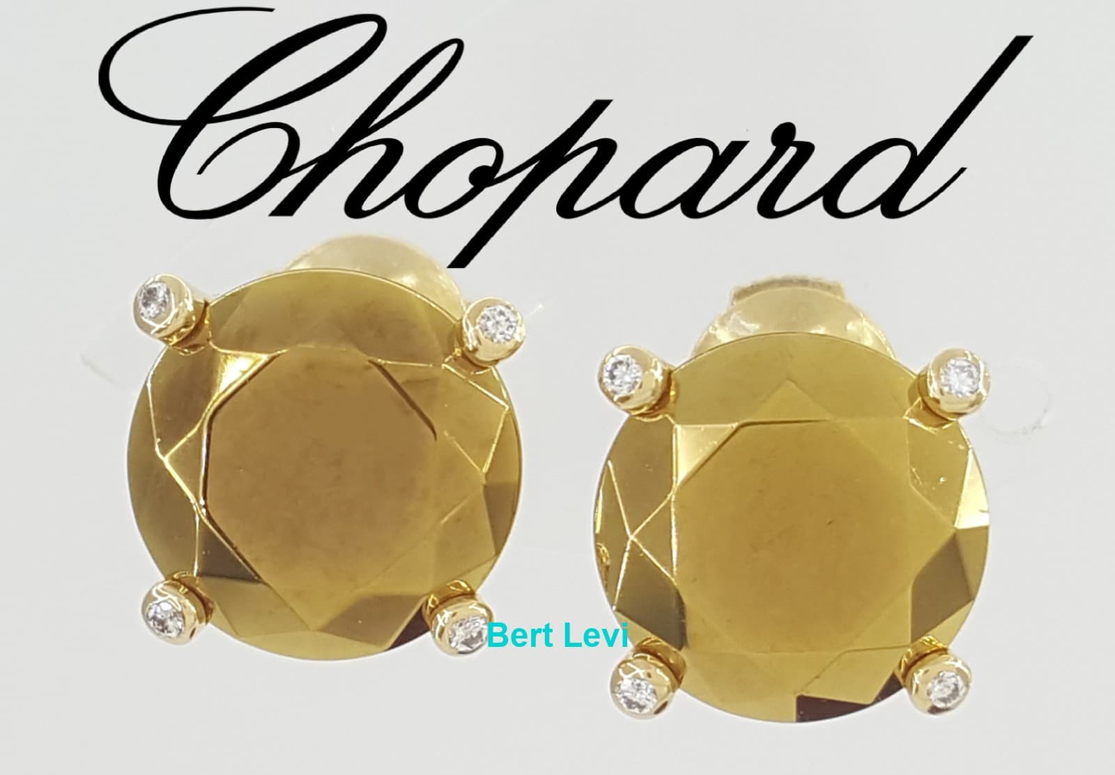 Chopard Golden Diamond Stud Earrings 18k Yellow Gold & Ti