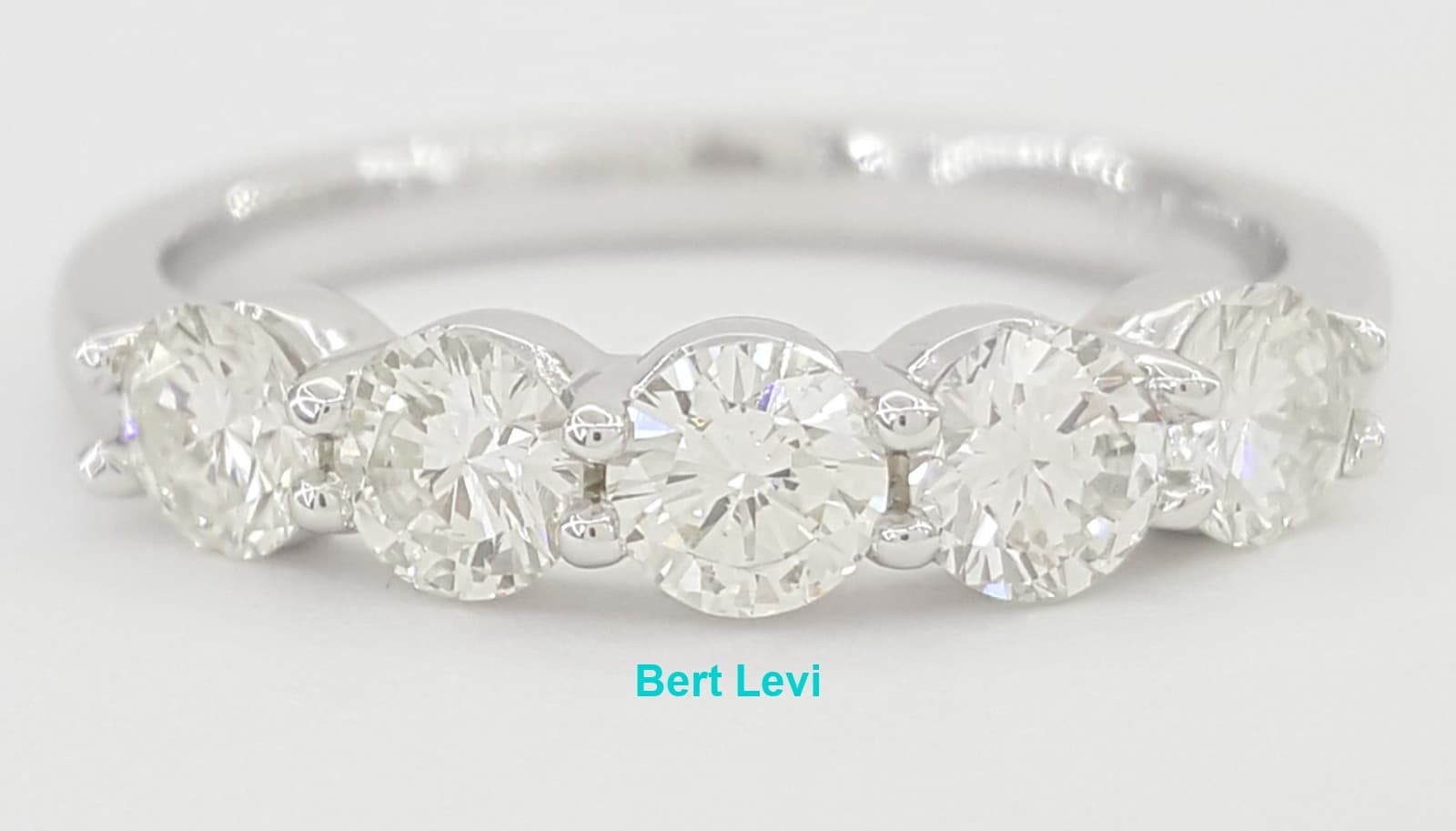 Round Brilliant Cut Diamond 5 Five Stone Wedding Band Ring in 14k White Gold 1ct