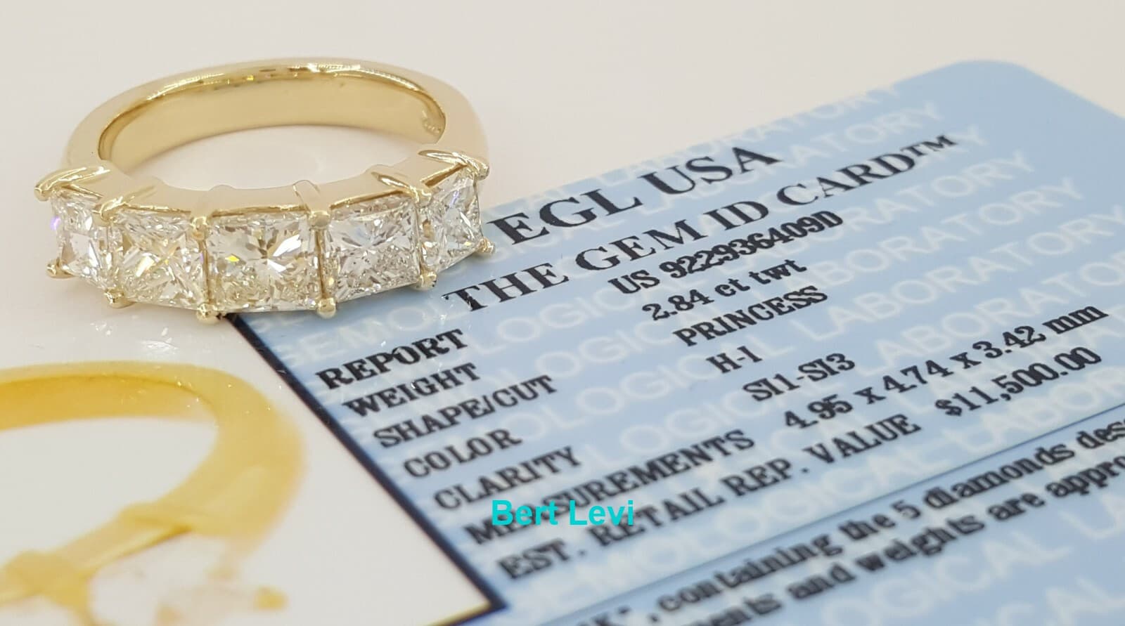2.84 ct 14K Yellow Gold Princess Cut Diamond Five 5-Stone Band Ring Rtl $11,500