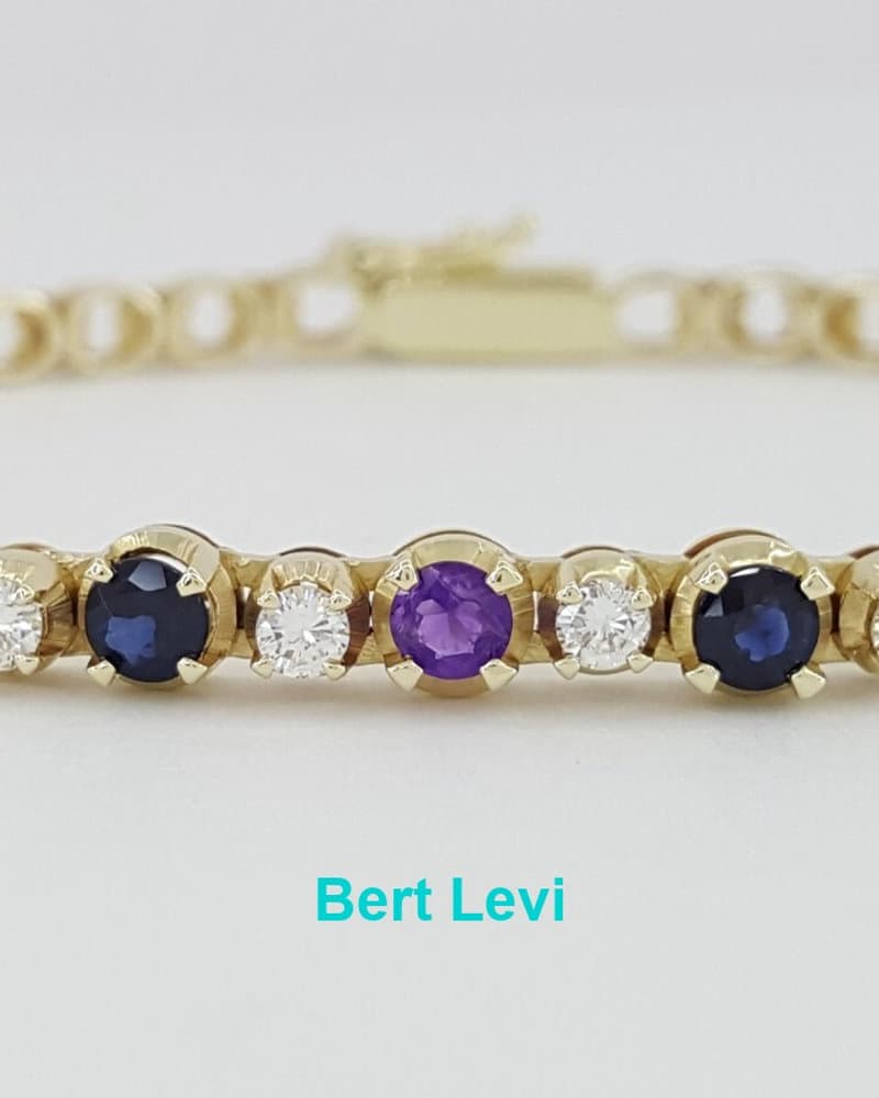 Diamond Ruby Emerald Sapphire Amethyst Tennis Bracelet 1.35 ct 14k Gold 7"
