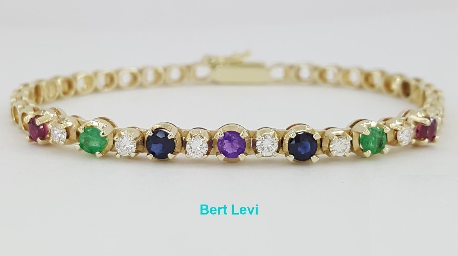 Diamond Ruby Emerald Sapphire Amethyst Tennis Bracelet 1.35 ct 14k Gold 7"