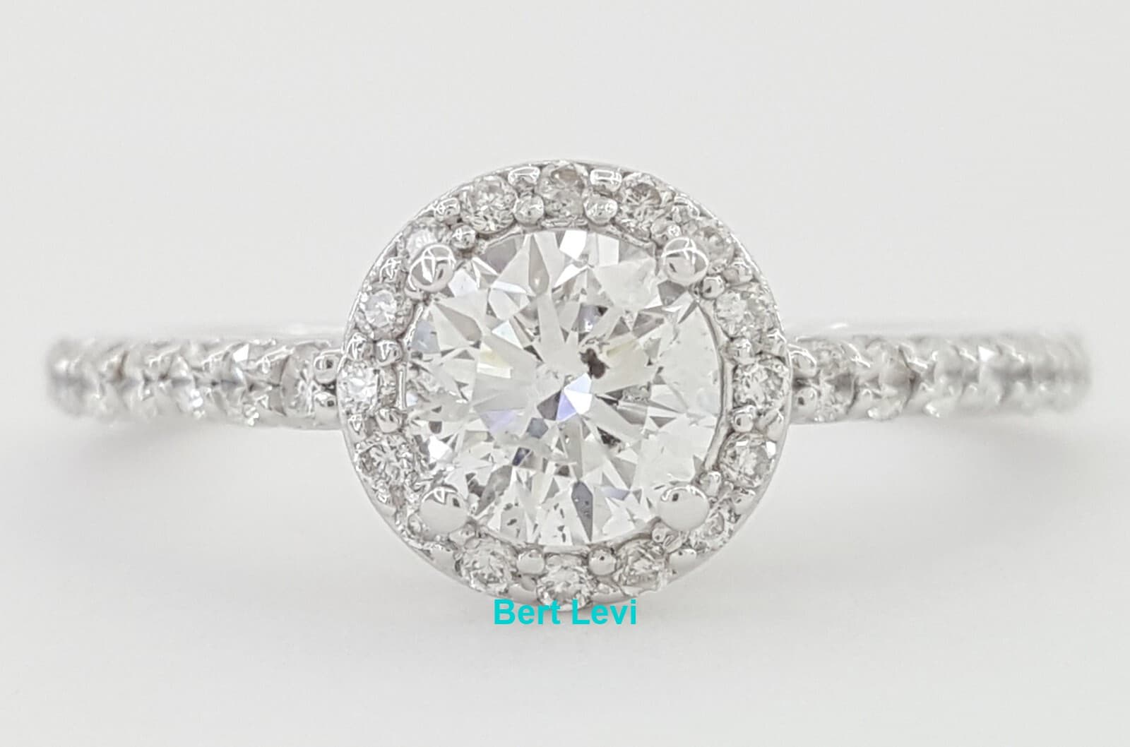Natural Round Diamond Halo Engagement Ring 0.83 ct 14k White Gold Retail $2495