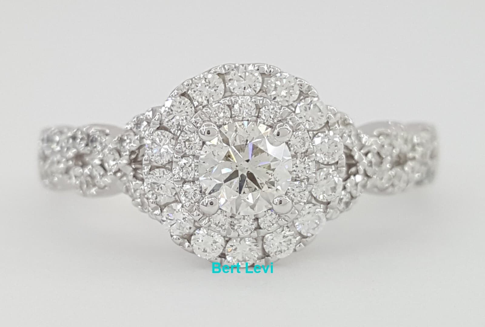 Kalahari Dream Crossover Double Halo 1 ct Diamond Engagement Ring 14k