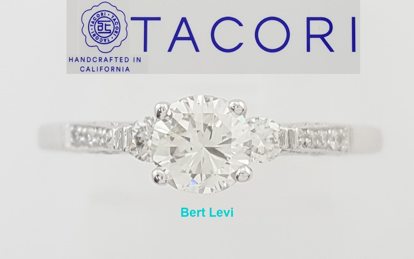 Tacori Round Diamond Three Stone Engagement Ring 0.68 ct 18k White Gold $4,580