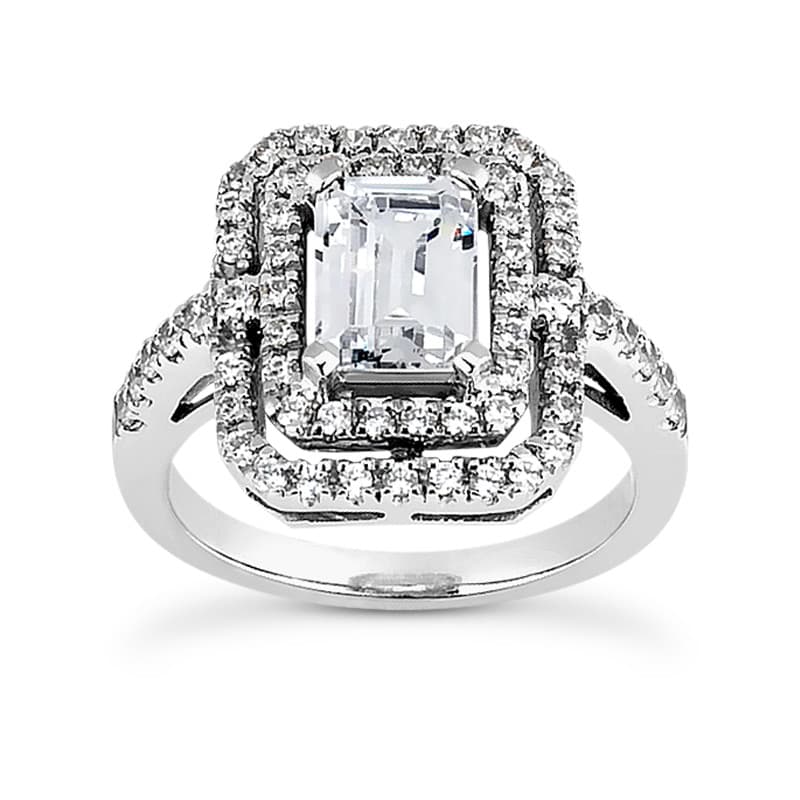 Ladies 14KT White Gold Platinum Emerald Cut Diamond Halo Engagement Ring ENR8407