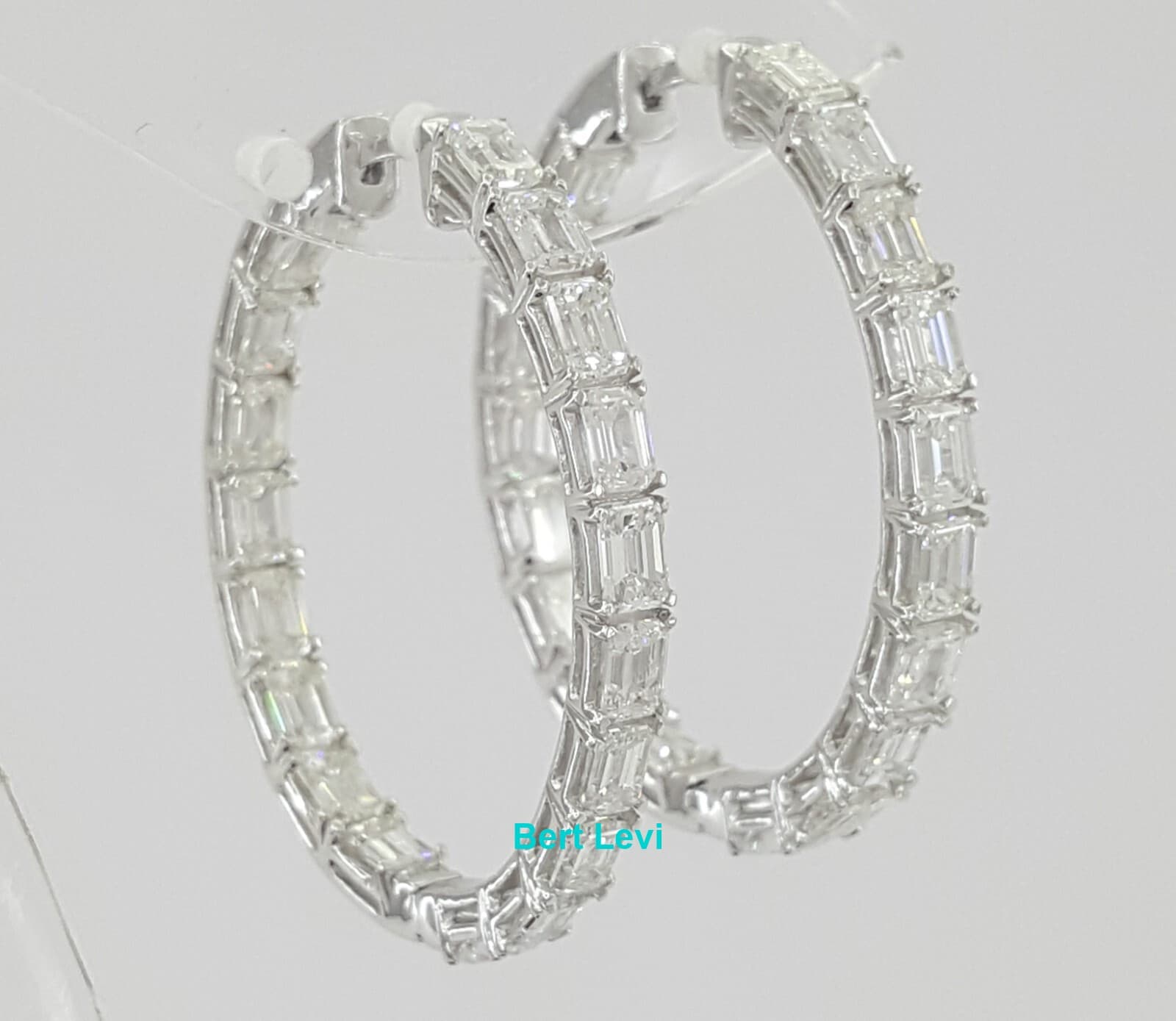 Emerald Cut Diamond Inside Out Oval Hoop Earrings 30 mm 5 ct 14K White Gold