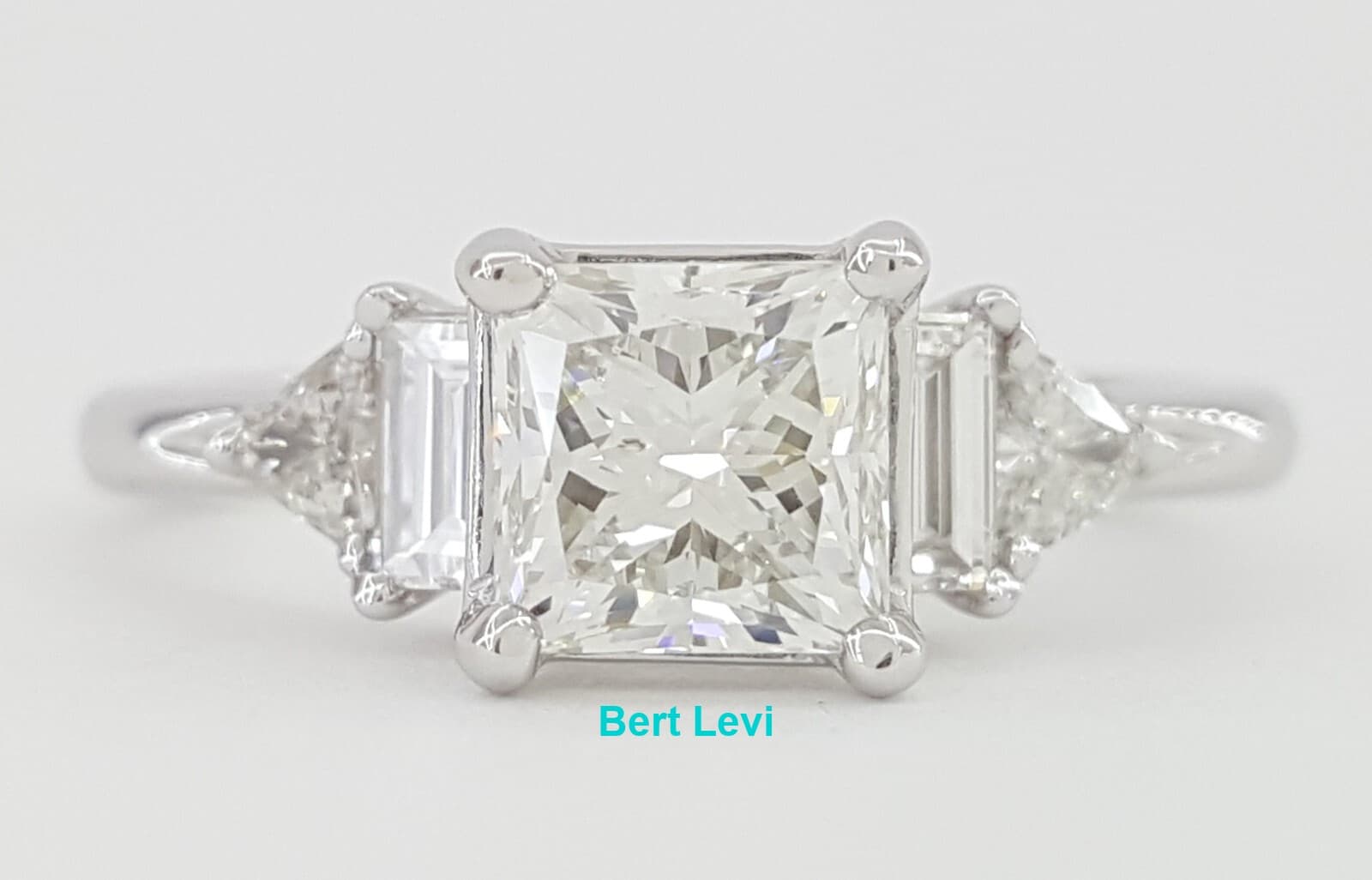 Princess Three 3-Stone Engagement Ring 1.35 ct 14K W Gold Retail $7,500